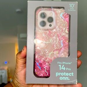 Pink marble iPhone 14 Pro cell phone case